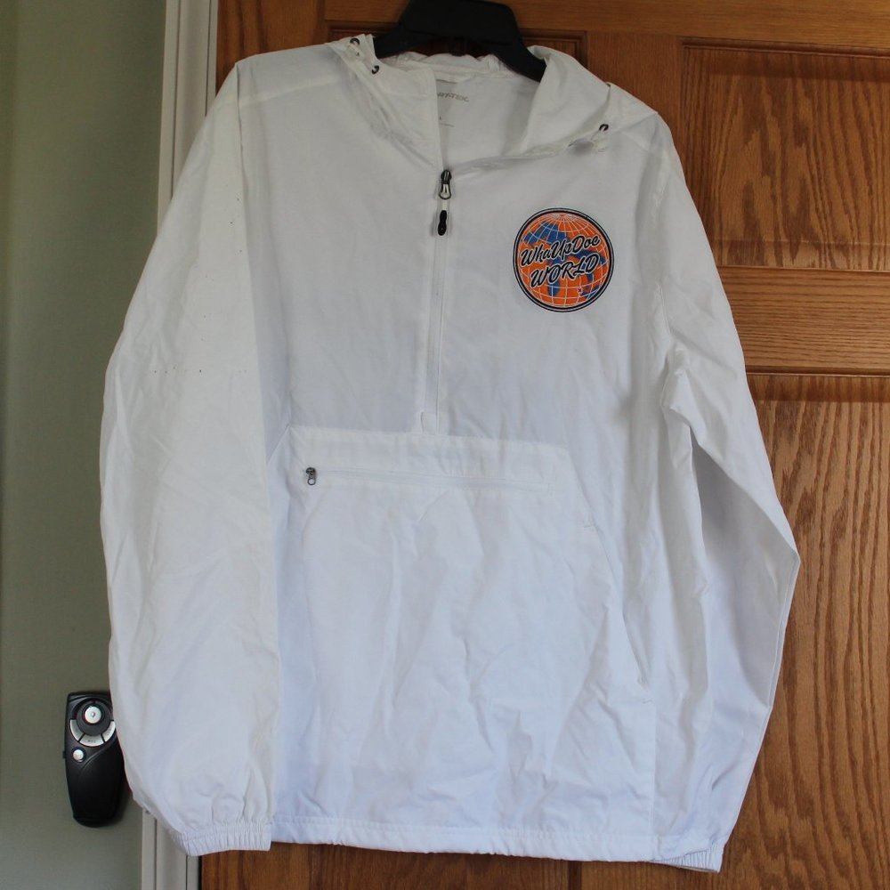 Sport-Tek Size Large White Athletic Jacket Windbreaker - Wha Up Doe World - NWT